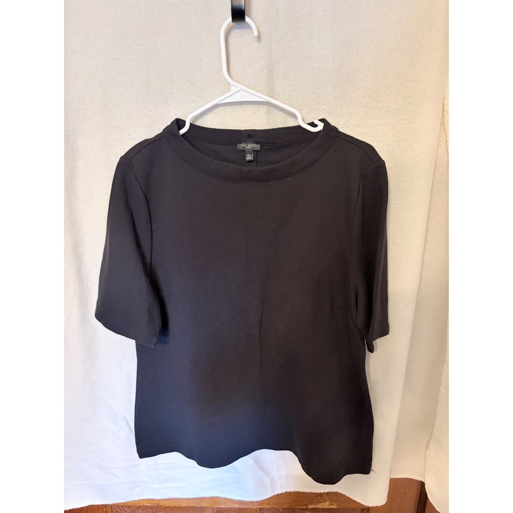 Talbots Black Short Sleeve Button Back Knit Top Petite XL